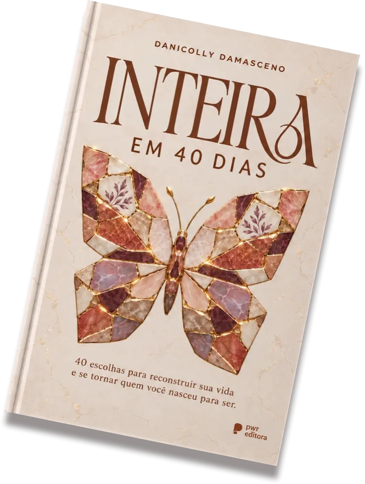 O livro Inteira em 40 dias, com a borboleta de cacos na capa